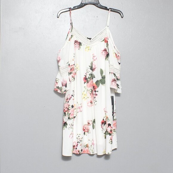 Sequin hearts nwt white pink floral cold shoulder dress - Picture 1 of 7